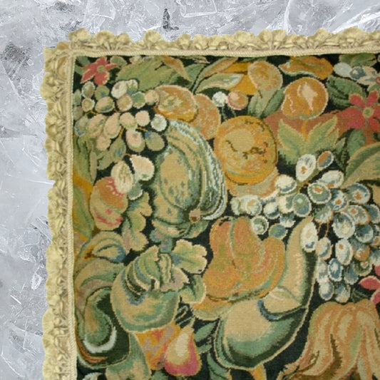 Handmade Wool Needlepoint Pillow Cover - Decorative Throw Cushion Cover - Vintage Floral Embroidery Design  old world fruites with tassels