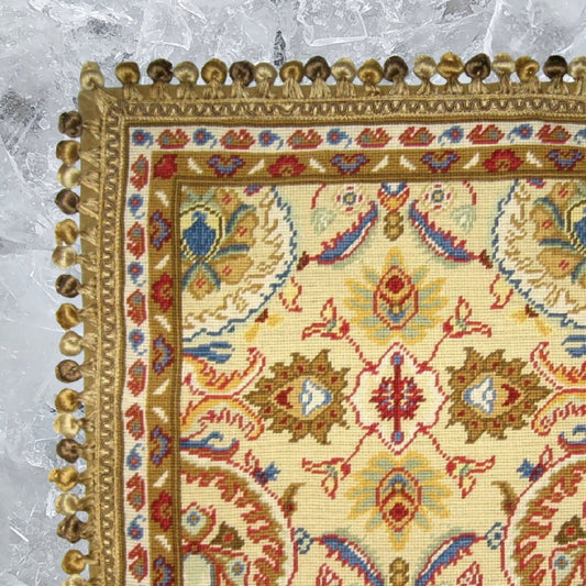 Handmade Wool Needlepoint Pillow Cover - Decorative Throw Cushion Cover - Vintage Floral Embroidery Design Turkisy gold/red with tassels