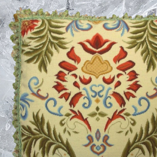 Handmade Wool Needlepoint Pillow Cover - Decorative Throw Cushion Cover - Vintage Floral Embroidery Design  red tulip green leaves with tassels