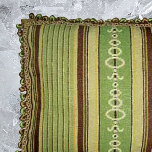Handmade Wool Needlepoint Pillow Cover - Decorative Throw Cushion Cover - Vintage Floral Embroidery Design green/brown patten with 3 color tassels
