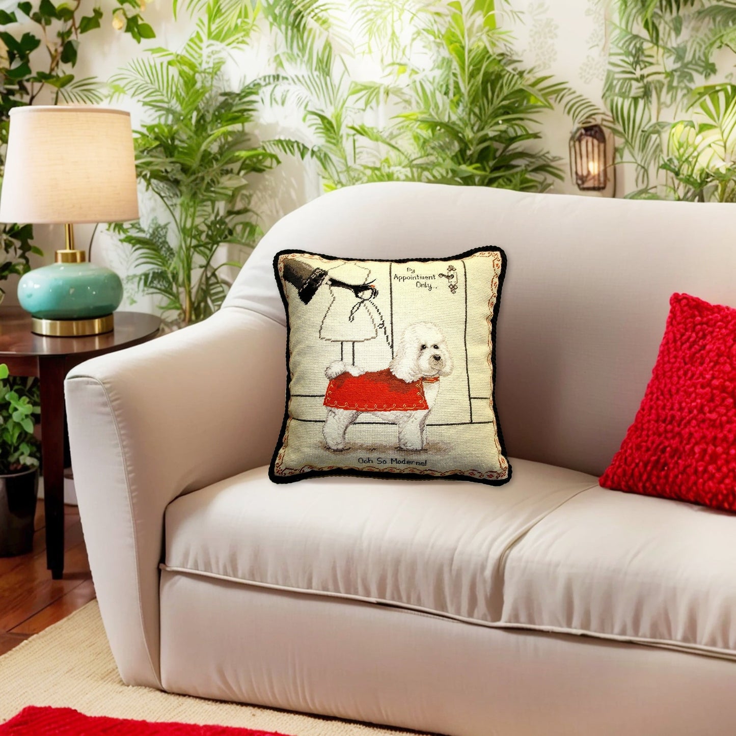 Handmade Wool Needlepoint Pillow Cover - Decorative Throw Cushion Cover - Vintage Floral Embroidery Design with cording a