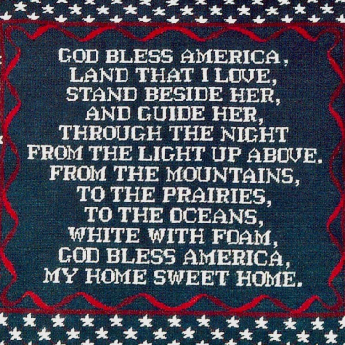 Handmade Wool Needlepoint Pillow Cover - Decorative Throw Cushion Cover - Vintage Floral Embroidery Design God Bless America