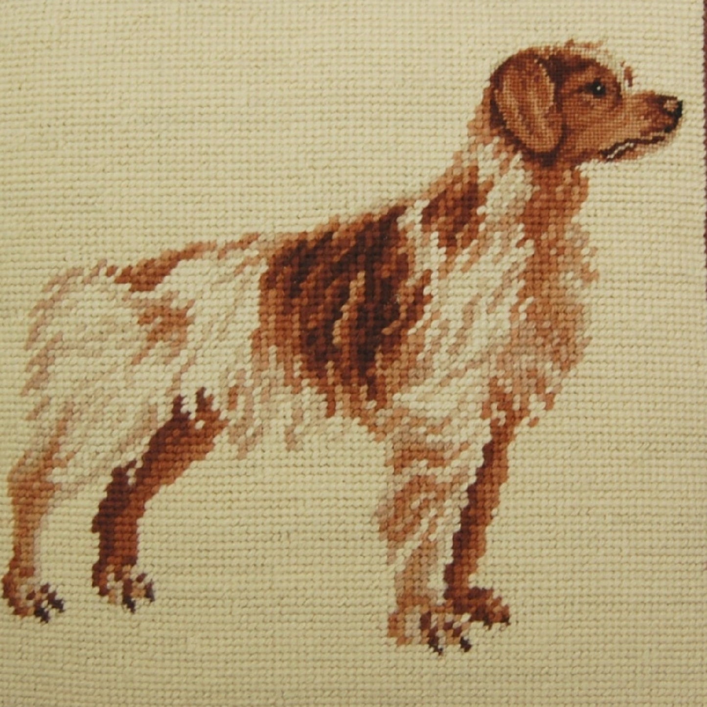 Handmade Wool Needlepoint Pillow Cover - Decorative Throw Cushion Cover - Vintage Floral Embroidery Design on Spaniel face rest grosspoint