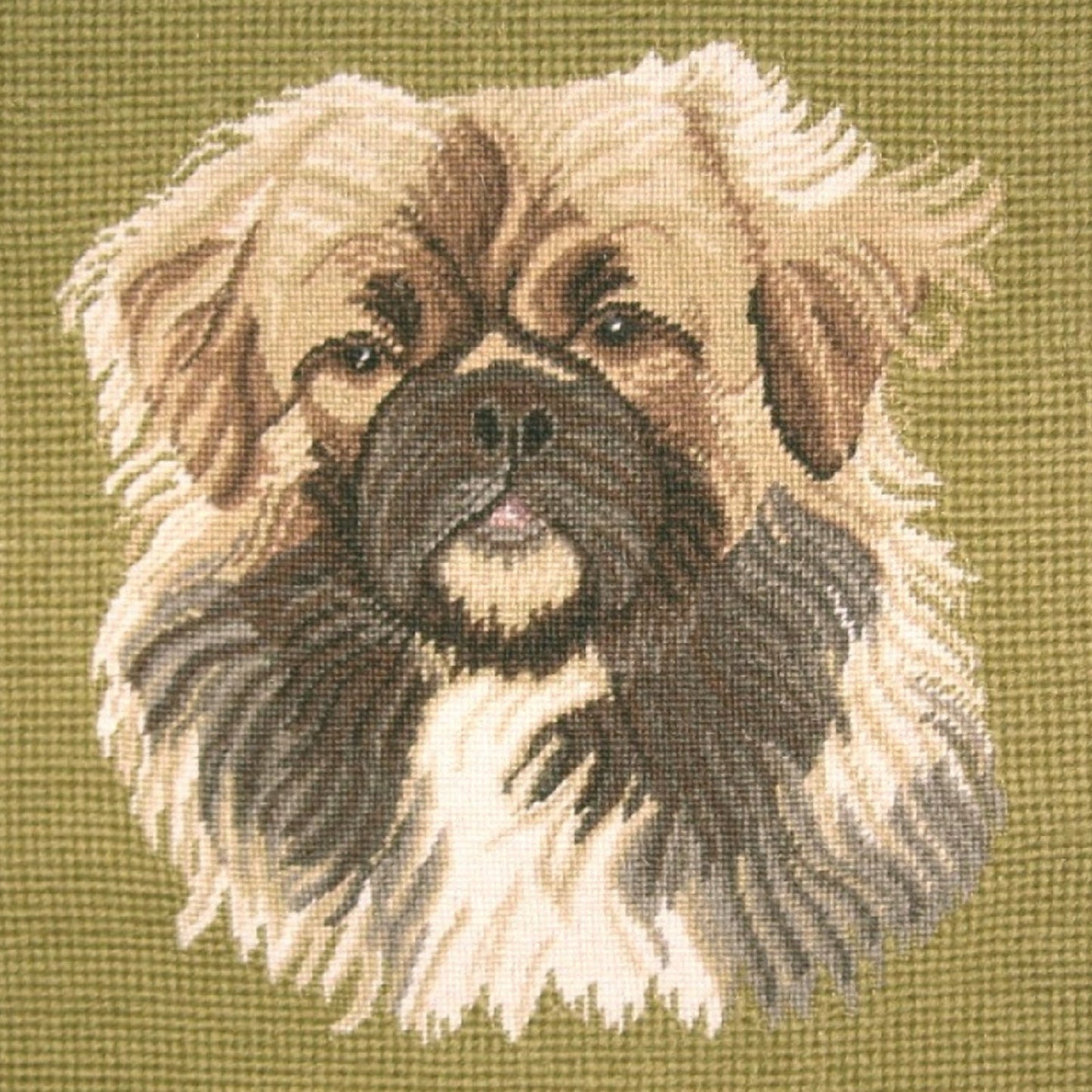 Handmade Wool Needlepoint Pillow Cover - Decorative Throw Cushion Cover - Vintage Floral Embroidery Design Pekinese