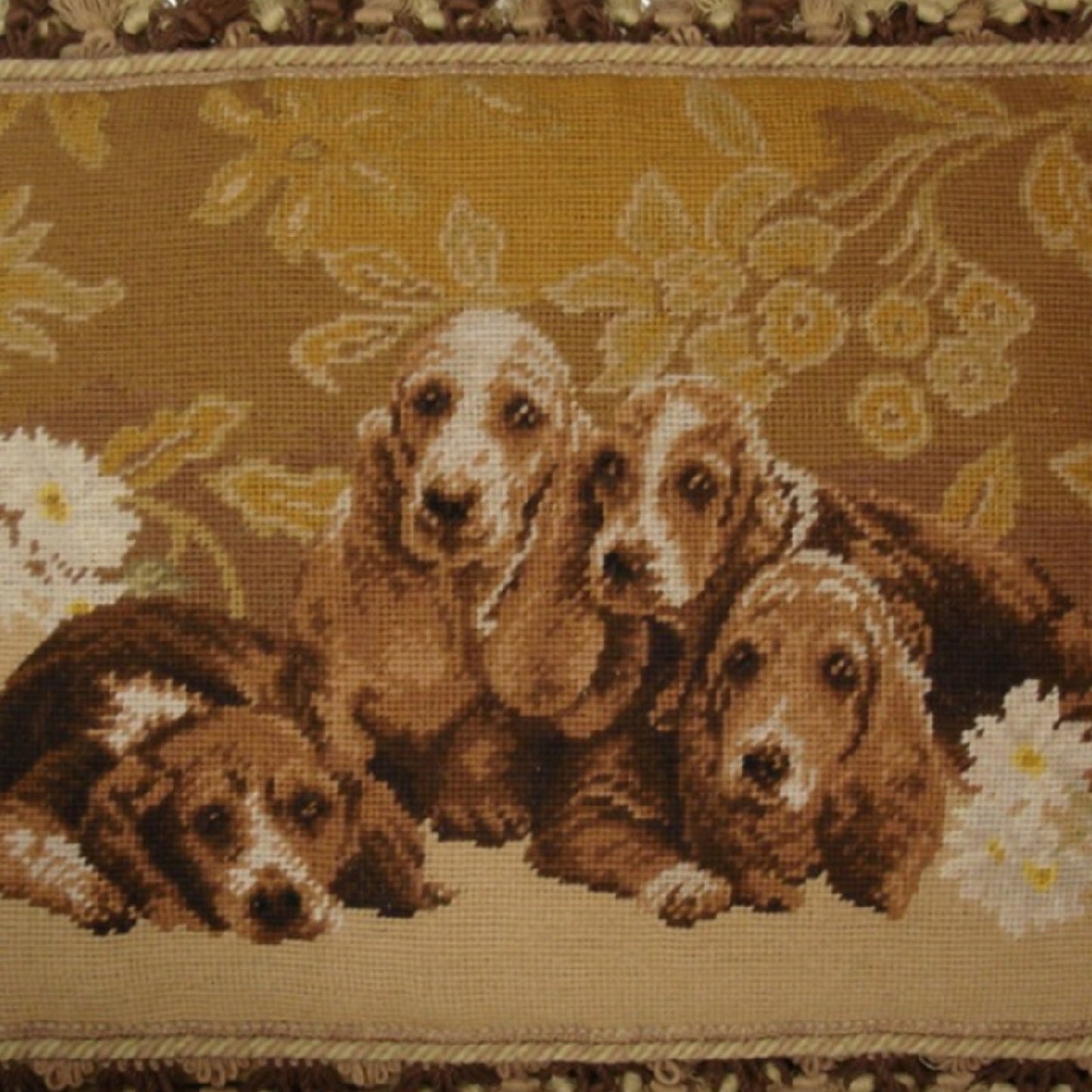 Handmade Wool Needlepoint Pillow Cover - Decorative Throw Cushion Cover - Vintage Floral Embroidery Design 4 Basset Hound with tassel