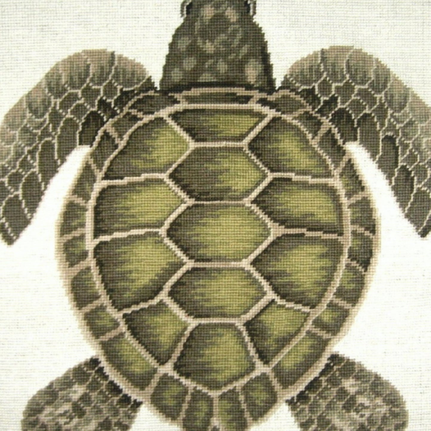 Handmade Wool Needlepoint Pillow Cover - Decorative Throw Cushion Cover - Vintage Floral Embroidery Design green turtle with cording