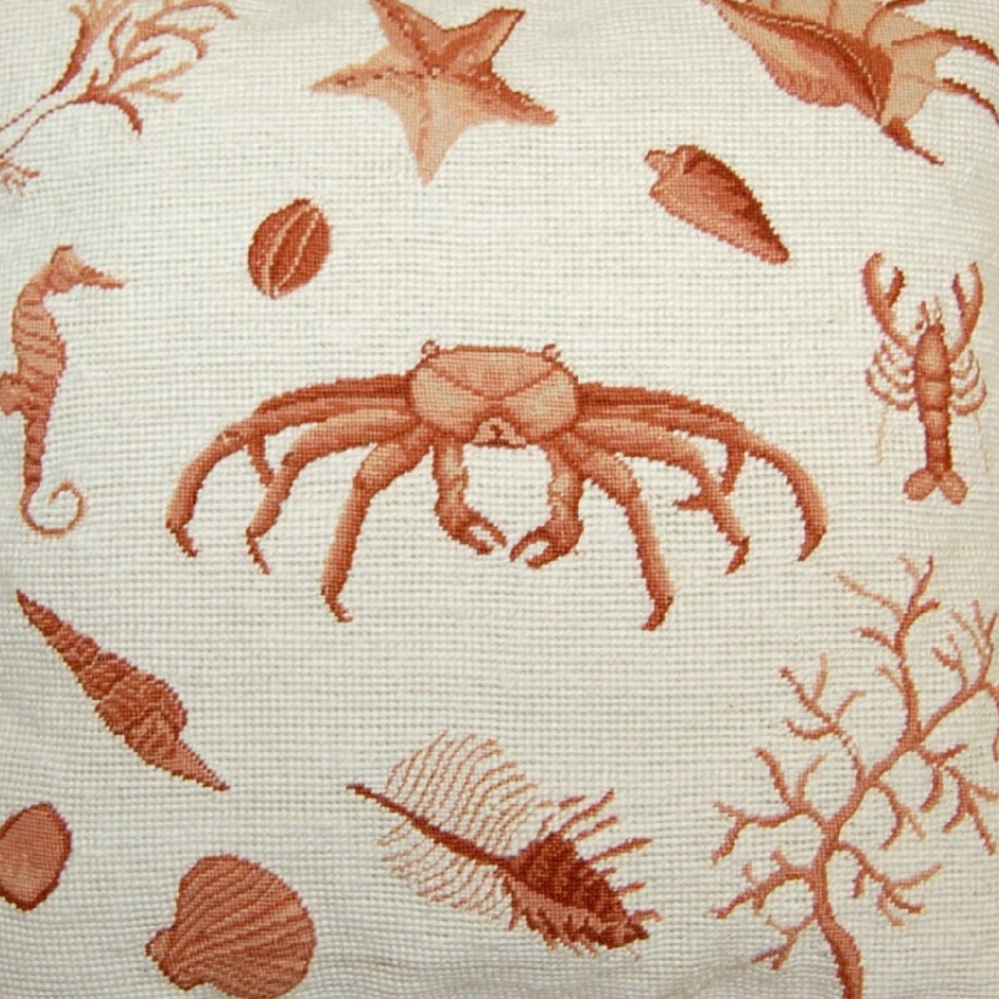 Handmade Wool Needlepoint Pillow Cover - Decorative Throw Cushion Cover - Vintage Floral Embroidery Design Fienst brown crab with tassels