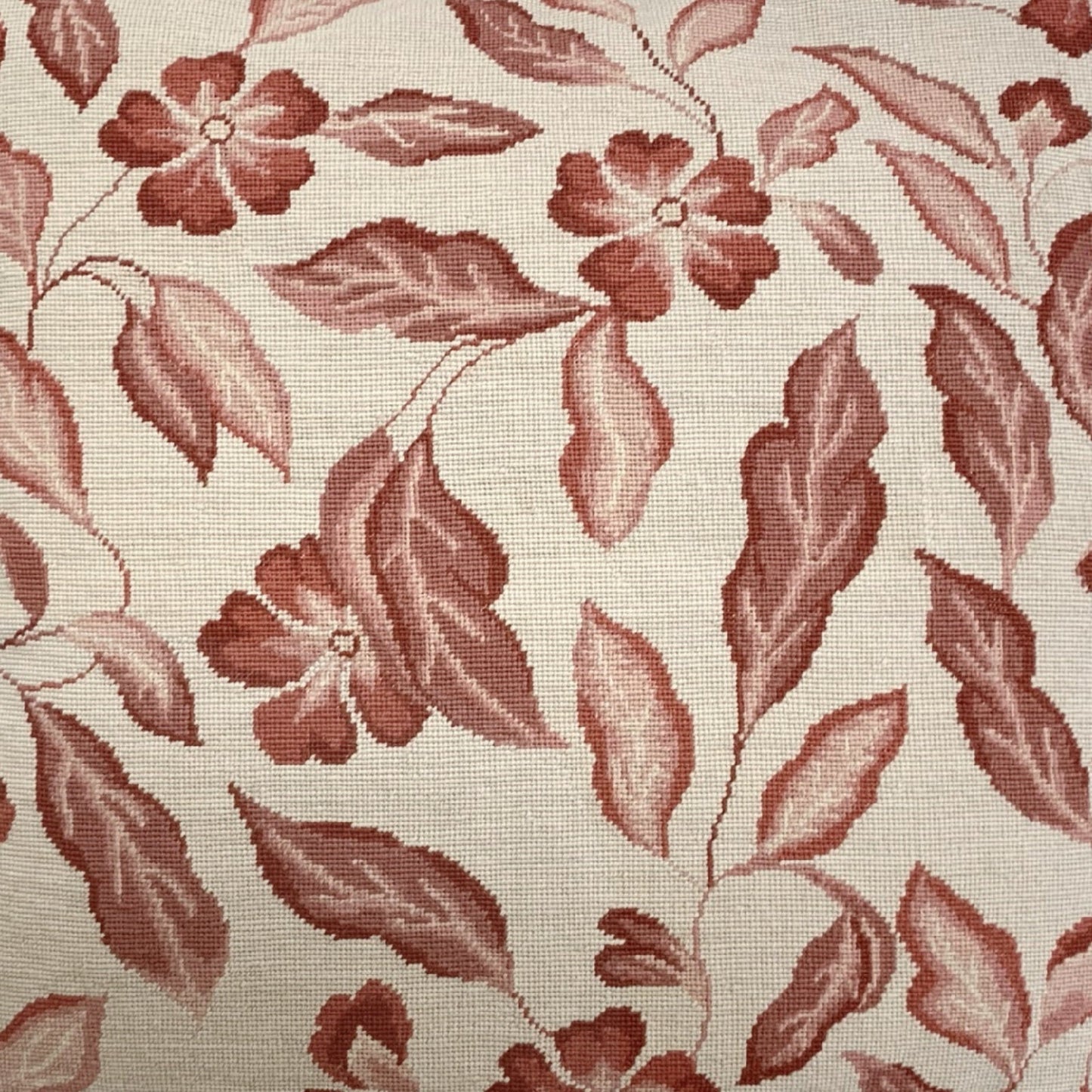 Handmade Wool Needlepoint Pillow Cover - Decorative Throw Cushion Cover - Vintage Floral Embroidery Design red leaves with tassel