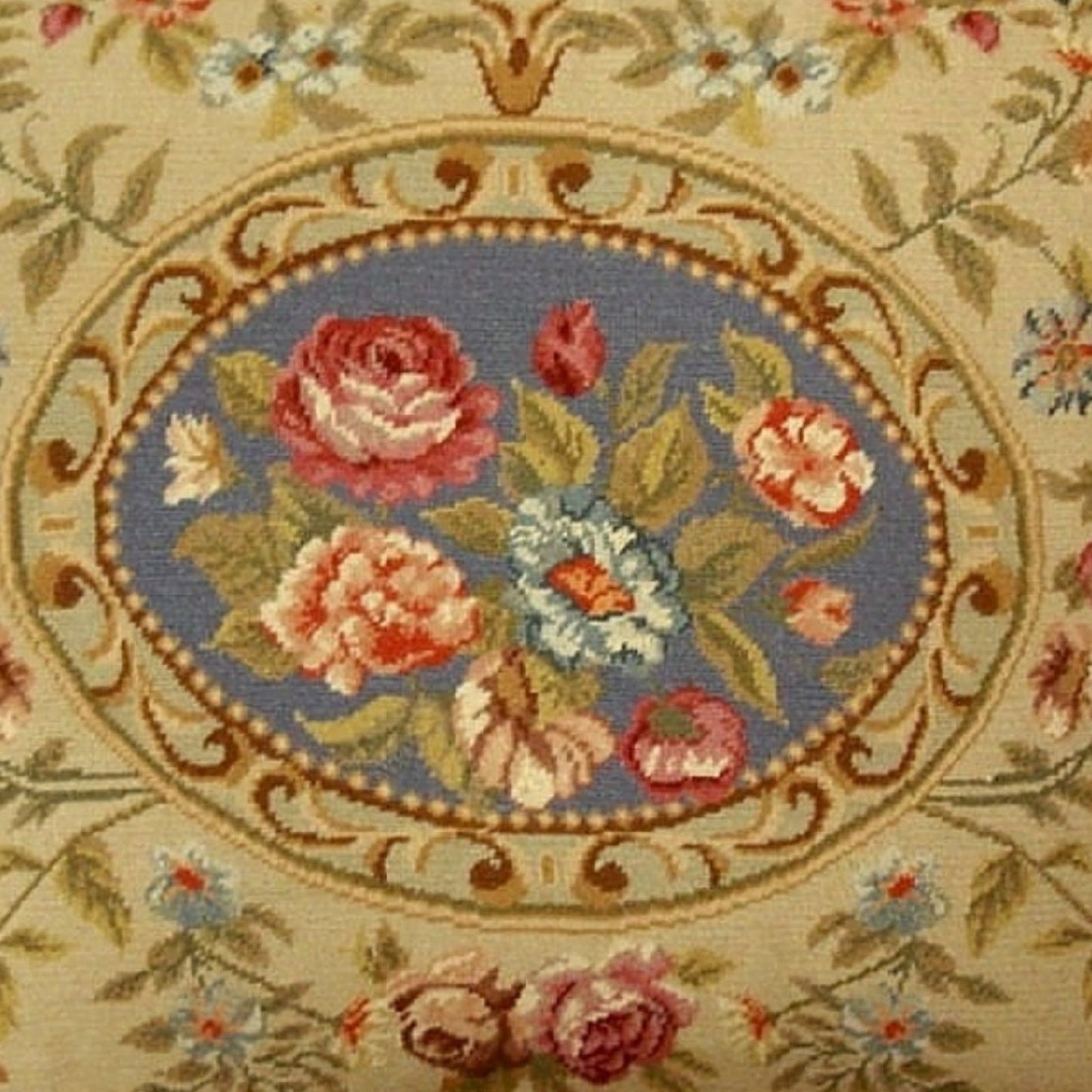 Handmade Wool Needlepoint Pillow Cover - Decorative Throw Cushion Cover - Vintage Floral Embroidery Design II