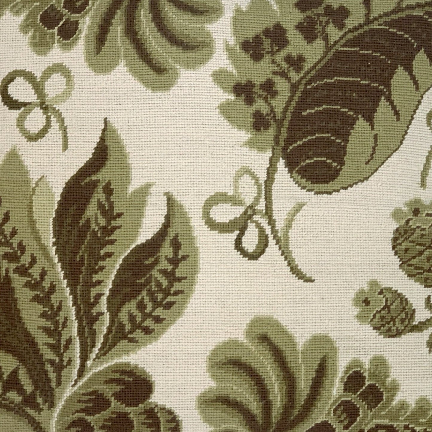 Handmade Wool Needlepoint Pillow Cover - Decorative Throw Cushion Cover - Vintage Floral Embroidery Design olive-brown tropical leaves with tassels