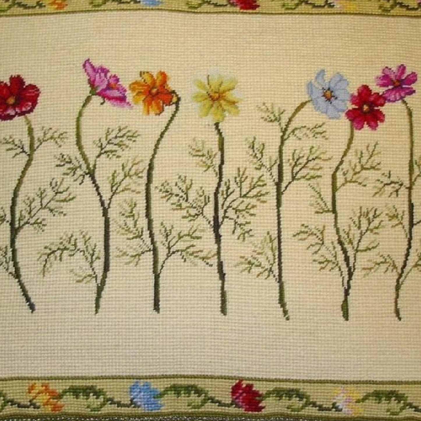 Handmade Wool Needlepoint Pillow Cover - Decorative Throw Cushion Cover - Vintage Floral Embroidery Design with 2 color tassel II
