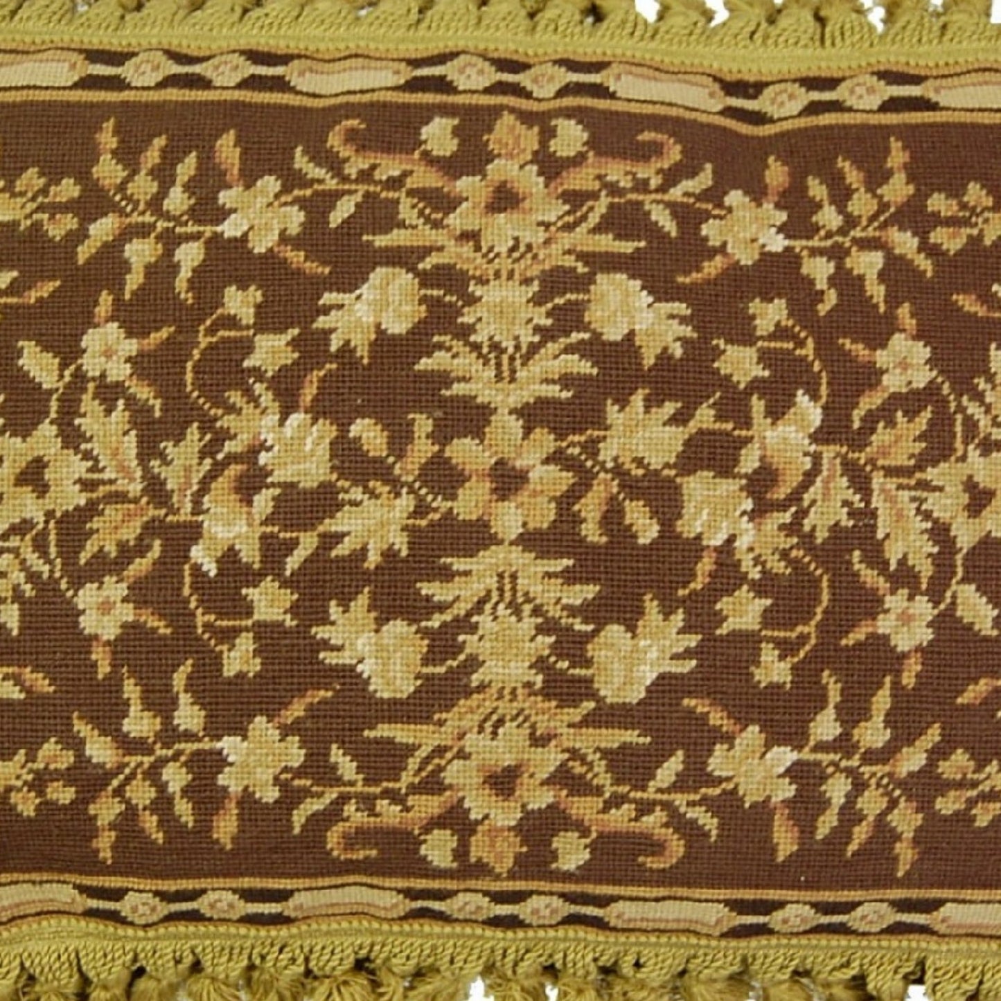 Handmade Wool Needlepoint Pillow Cover - Decorative Throw Cushion Cover - Vintage Floral Embroidery Design milk brown-gold small leaves with cold tassels