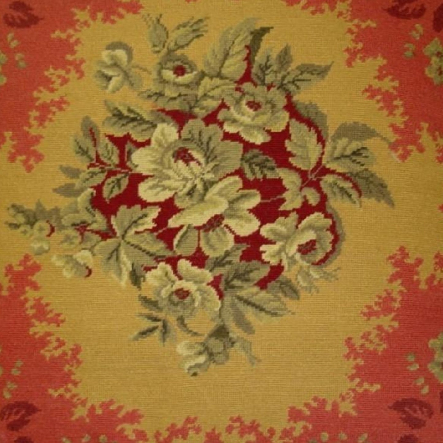 Handmade Wool Needlepoint Pillow Cover - Decorative Throw Cushion Cover - Vintage Floral Embroidery Design All central floral red frame with nature tassels