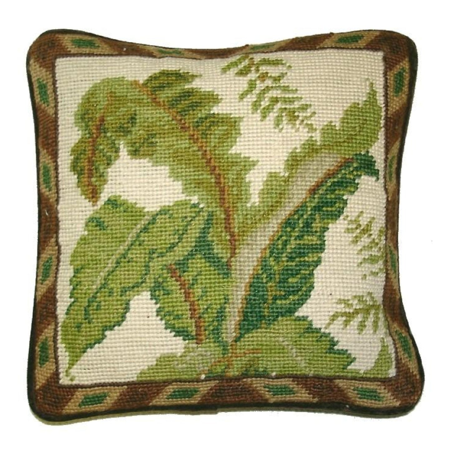 Handmade Wool Needlepoint Pillow Cover - Decorative Throw Cushion Cover - Vintage Floral Embroidery Design larger leaves