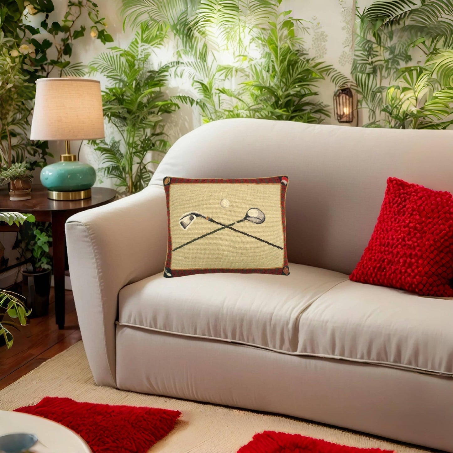 Handmade Wool Needlepoint Pillow Cover - Decorative Throw Cushion Cover - Vintage Floral Embroidery Design 4 corners grove, shoe back