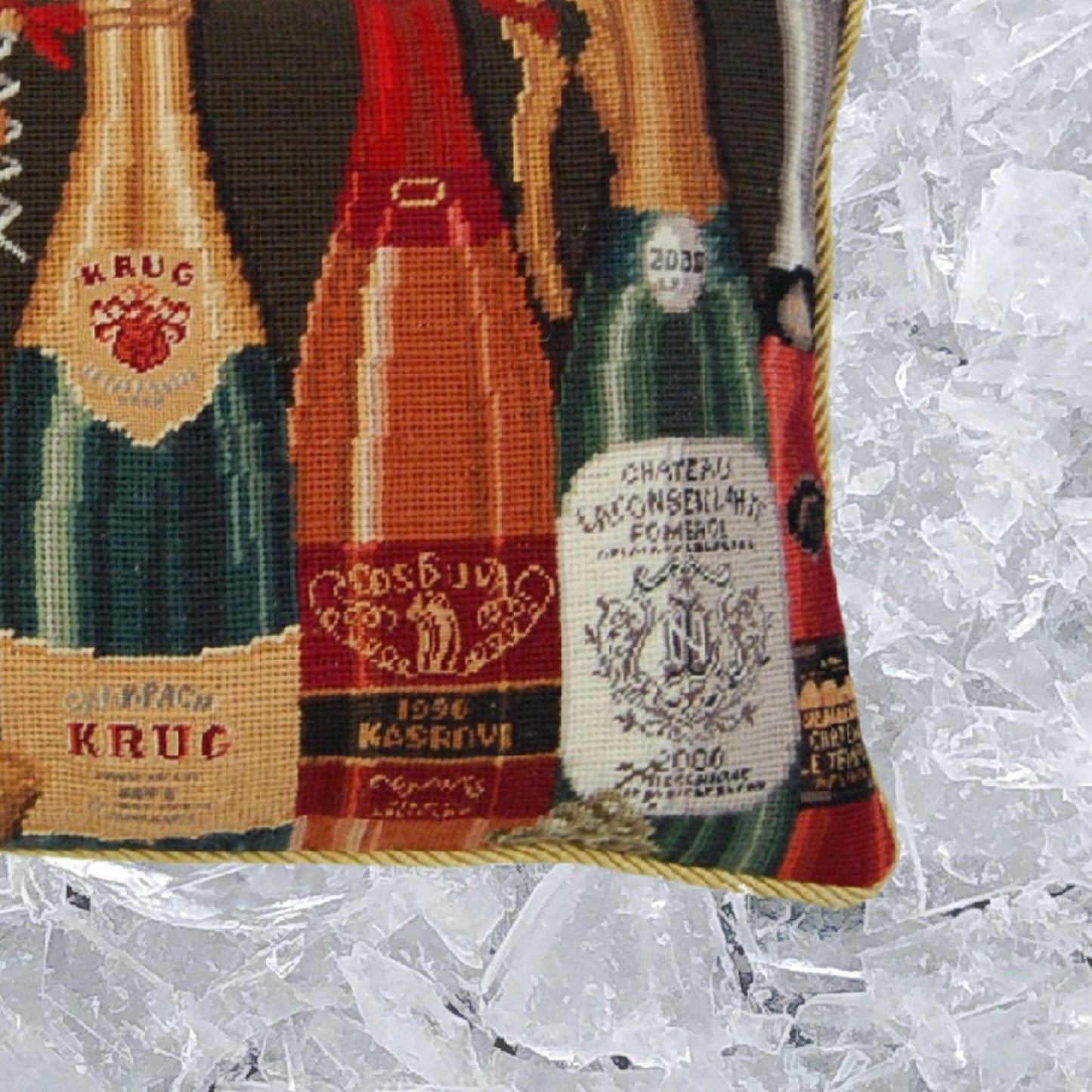 Handmade Wool Needlepoint Pillow Cover - Decorative Throw Cushion Cover - Vintage Floral Embroidery Design  with cording 1