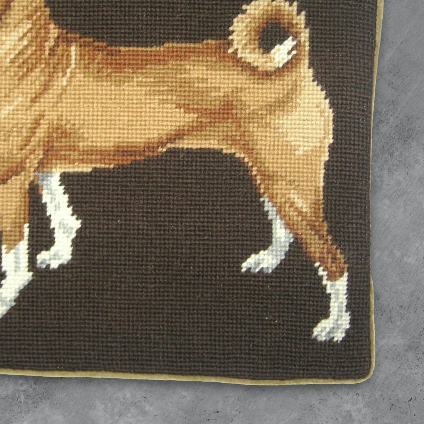 Handmade Wool Needlepoint Pillow Cover - Decorative Throw Cushion Cover - Vintage Floral Embroidery Design Janeness dog