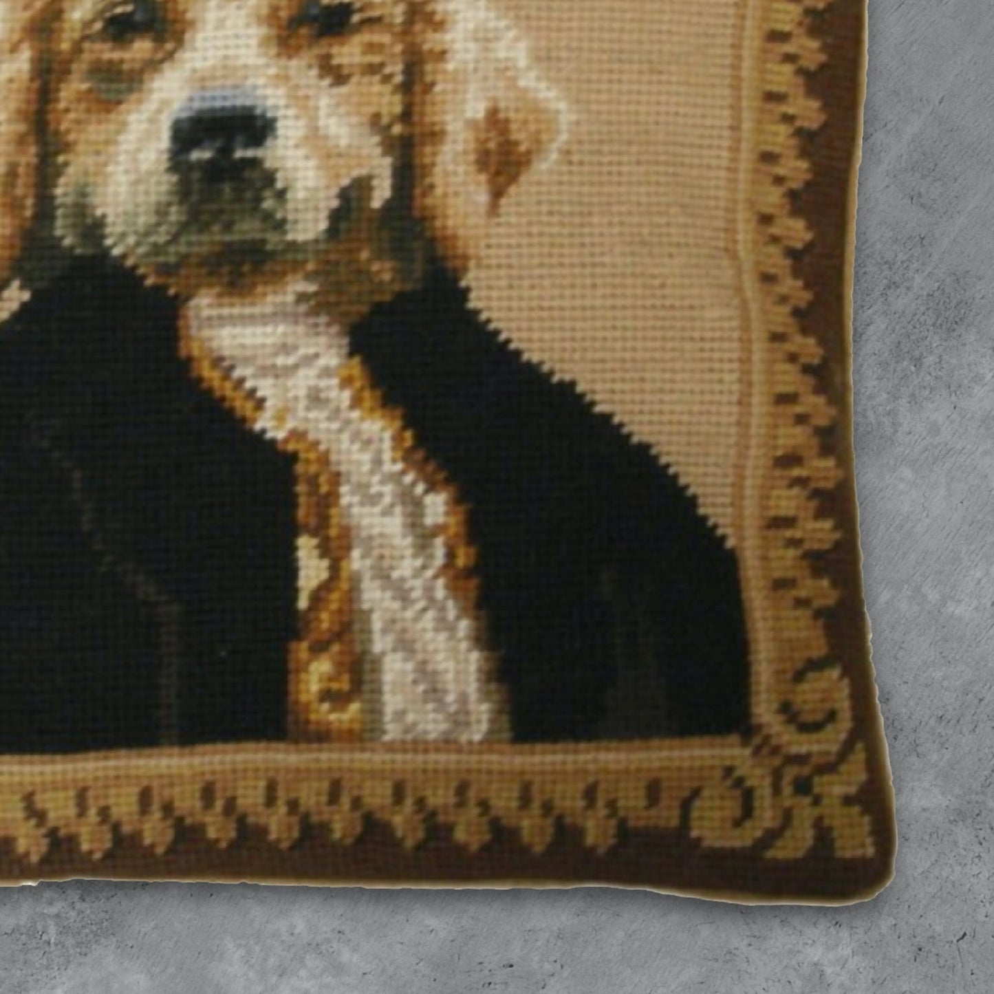 Handmade Wool Needlepoint Pillow Cover - Decorative Throw Cushion Cover - Vintage Floral Embroidery Design Mr Dog a
