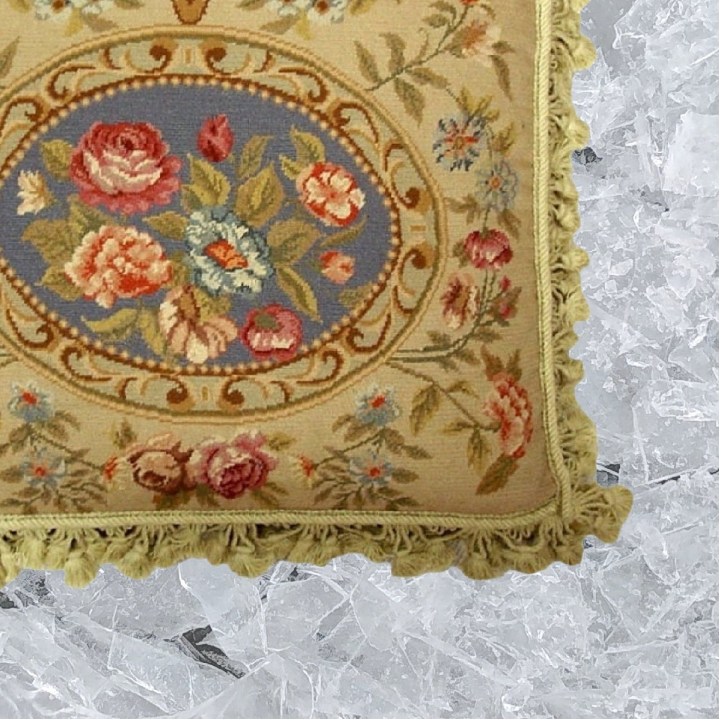 Handmade Wool Needlepoint Pillow Cover - Decorative Throw Cushion Cover - Vintage Floral Embroidery Design II