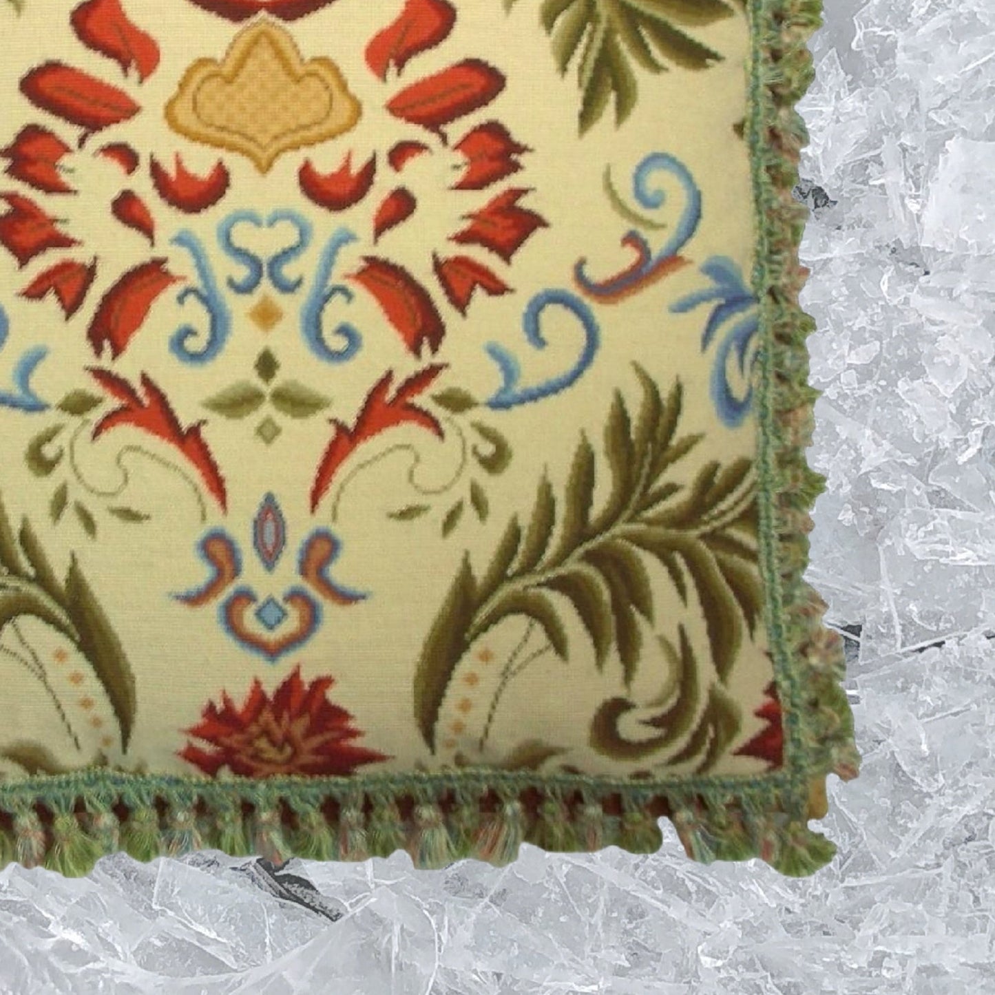 Handmade Wool Needlepoint Pillow Cover - Decorative Throw Cushion Cover - Vintage Floral Embroidery Design red tulip green leaves with tassels