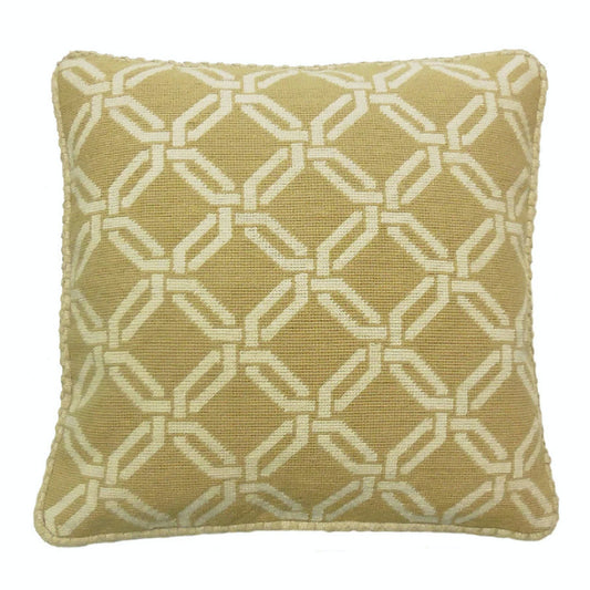 Handmade Wool Needlepoint Pillow Cover - Decorative Throw Cushion Cover - Vintage Floral Embroidery Design chain square in yellow checker cording