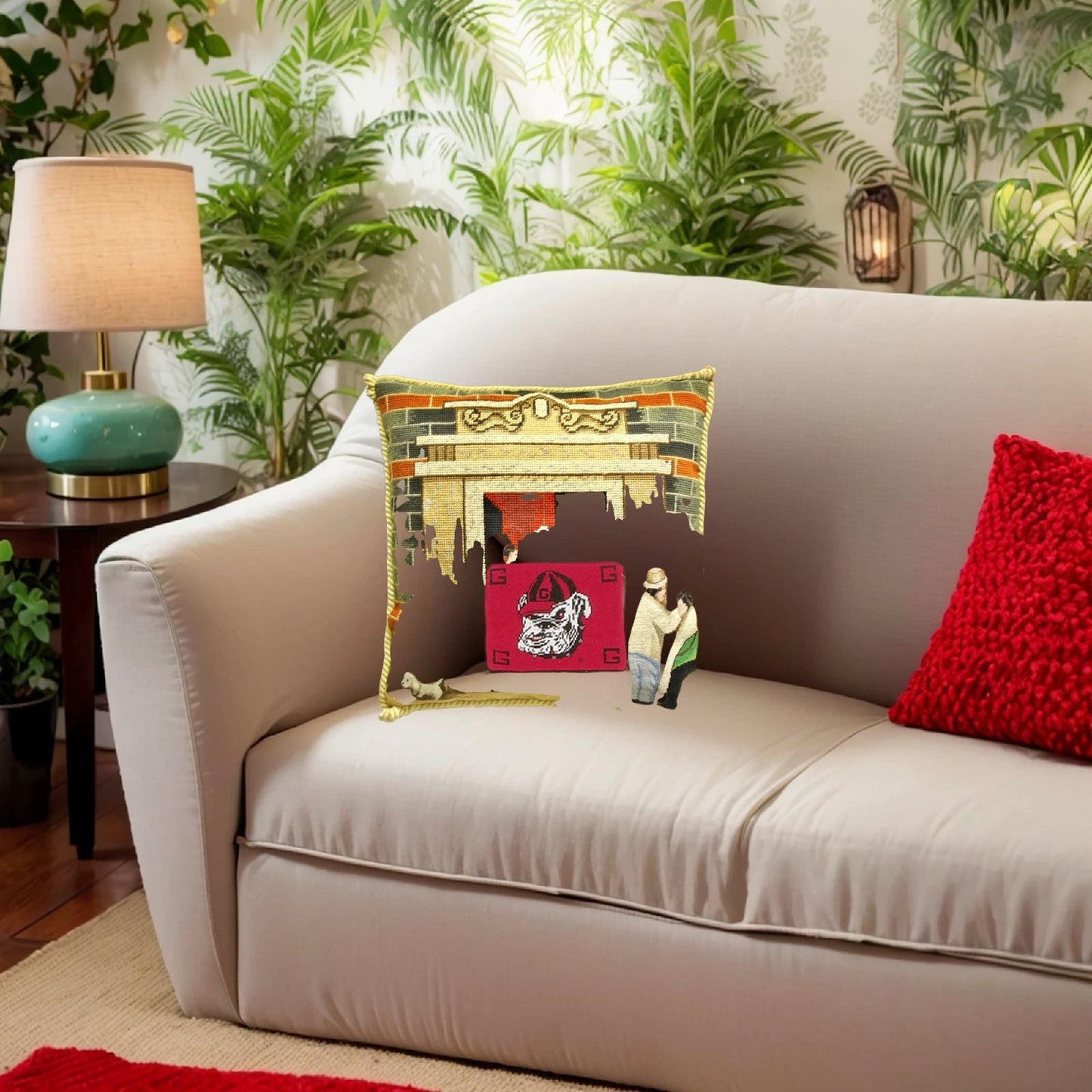 Handmade Wool Needlepoint Pillow Cover - Decorative Throw Cushion Cover - Vintage Floral Embroidery Design  Shanghai ShiKuMen with cording I