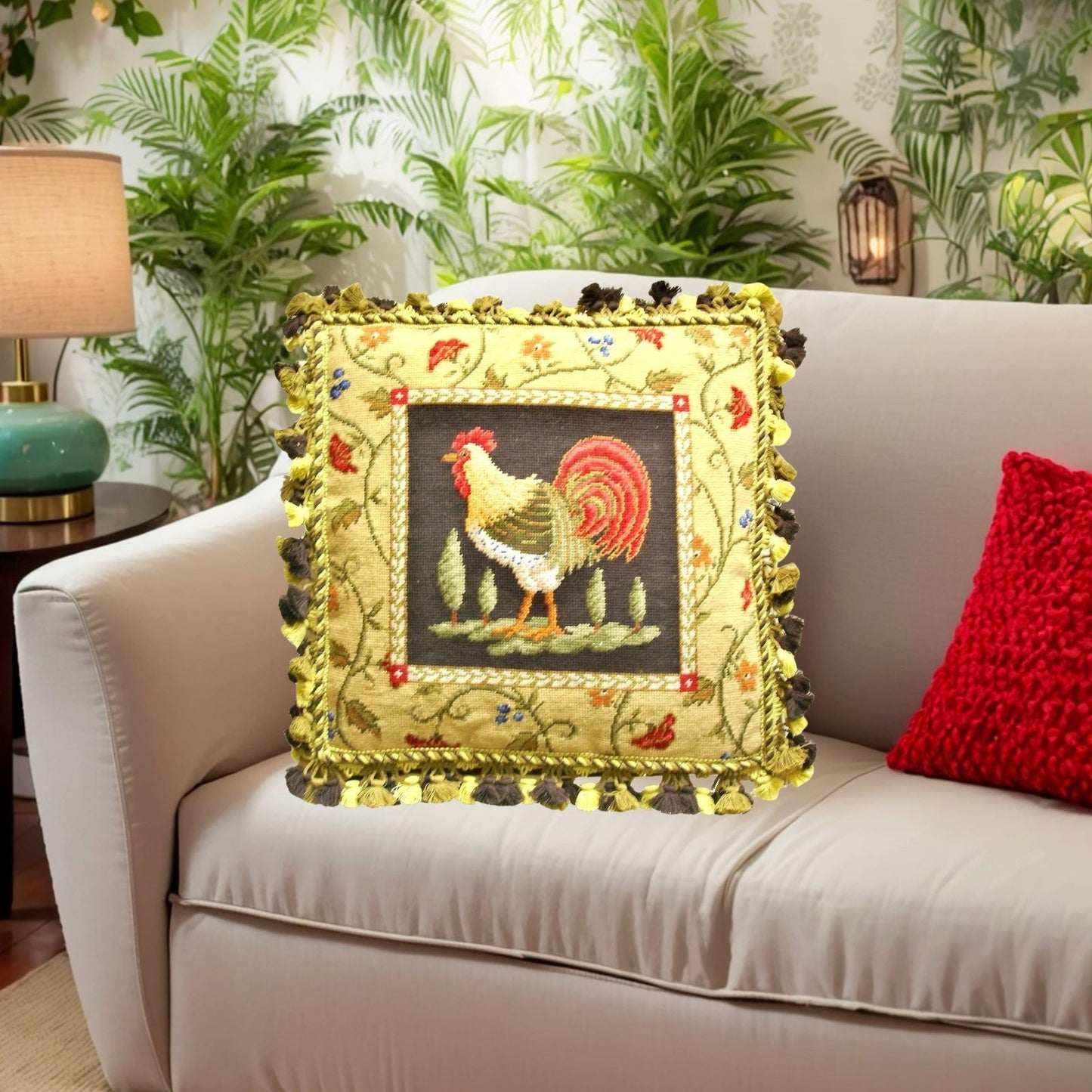 Handmade Wool Needlepoint Pillow Cover - Decorative Throw Cushion Cover - Vintage Floral Embroidery Design Sudi McCollums design II