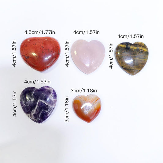5PCS Heart-Shaped Healing Crystals – 4cm Polished Natural Stones for Chakra Balancing, Meditation, Reiki, and Spiritual Gifts