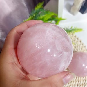 3-Inch Rose Quartz Crystal Ball – Natural Pink Quartz Sphere for Love & Healing, Feng Shui Decor, Meditation Altar Crystal
