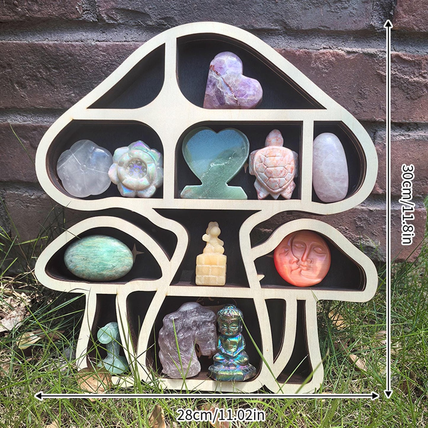 Handmade Mushroom-Shaped Crystal Display Shelf | Wooden Mushroom Wall Hanging | Unique Boho Home Décor for Gemstone Lovers