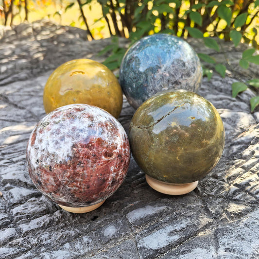3-Inch Ocean Jasper Crystal Ball - Hand-Polished Gemstone Sphere | Natural Energy Healing & Feng Shui Décor | Unique Home Decoration Gift