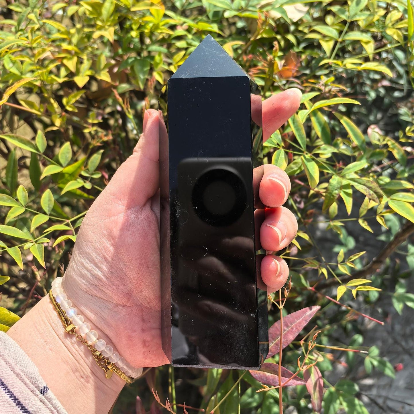 Obsidian Crystal Tower – 15cm Black Obsidian Point, 550g Polished Obelisk for Protection & Grounding, Healing Stone for Home Decor