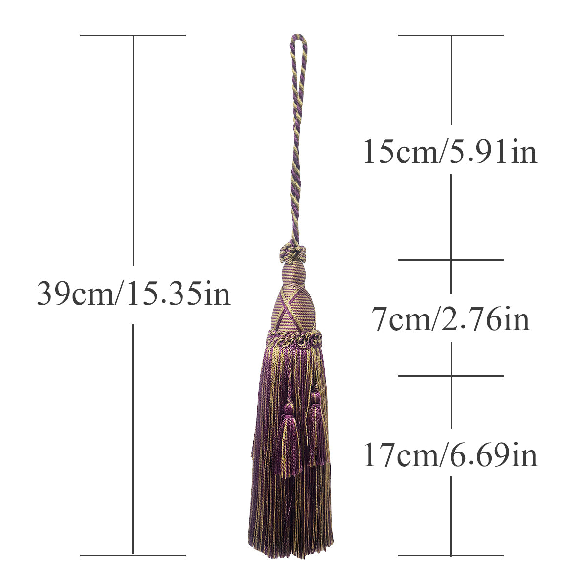 1 Pack Elegant Long Decorative Tassel with Hanging Loop, 15.35in Total Length – Luxury Curtain Tieback, Door Handle Ornament, and Home Décor Accessory E96145