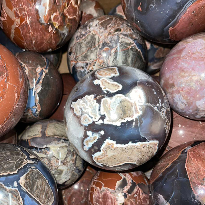 Polished Volcanic Agate Sphere – 3” Natural Grounding Crystal
