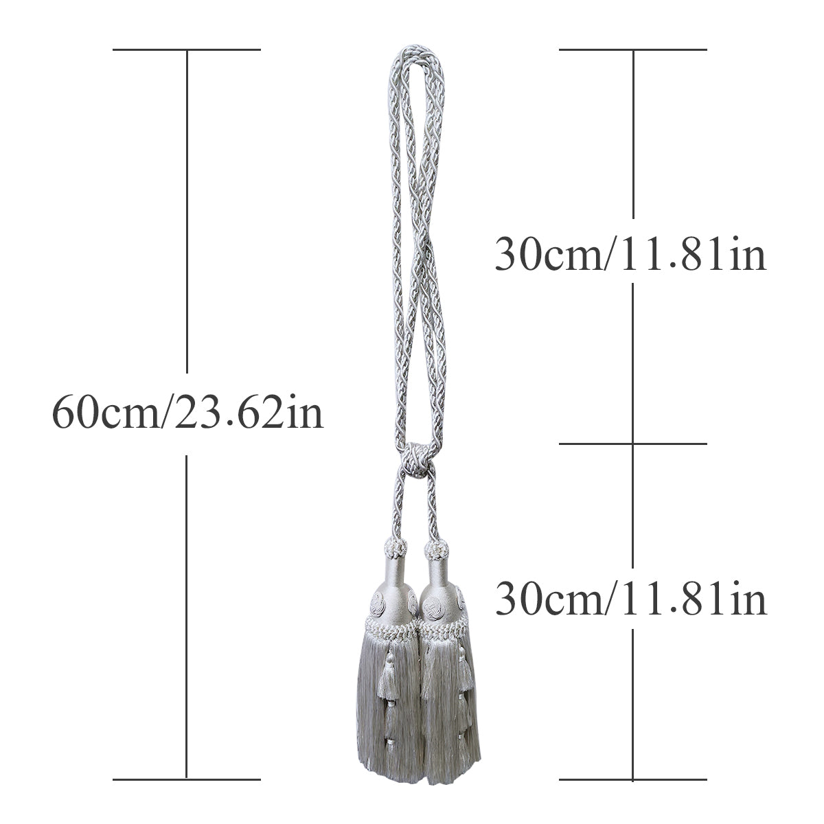 2 Pack Luxury Double Tassel Curtain Tieback, 23.62 in Total Length – Handcrafted Decorative Rope Holdback for Drapes and Home Décor  E3558