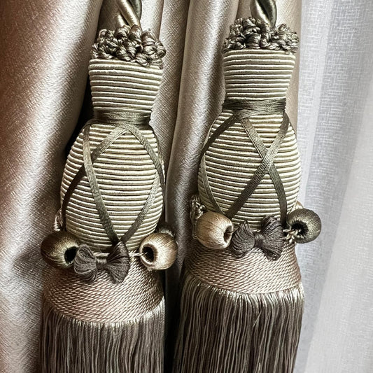 2 Pack Luxury Double Tassel Curtain Tieback, 28 in Total Length – Handcrafted Decorative Rope Holdback for Drapes & Home Interior Styling  E2530