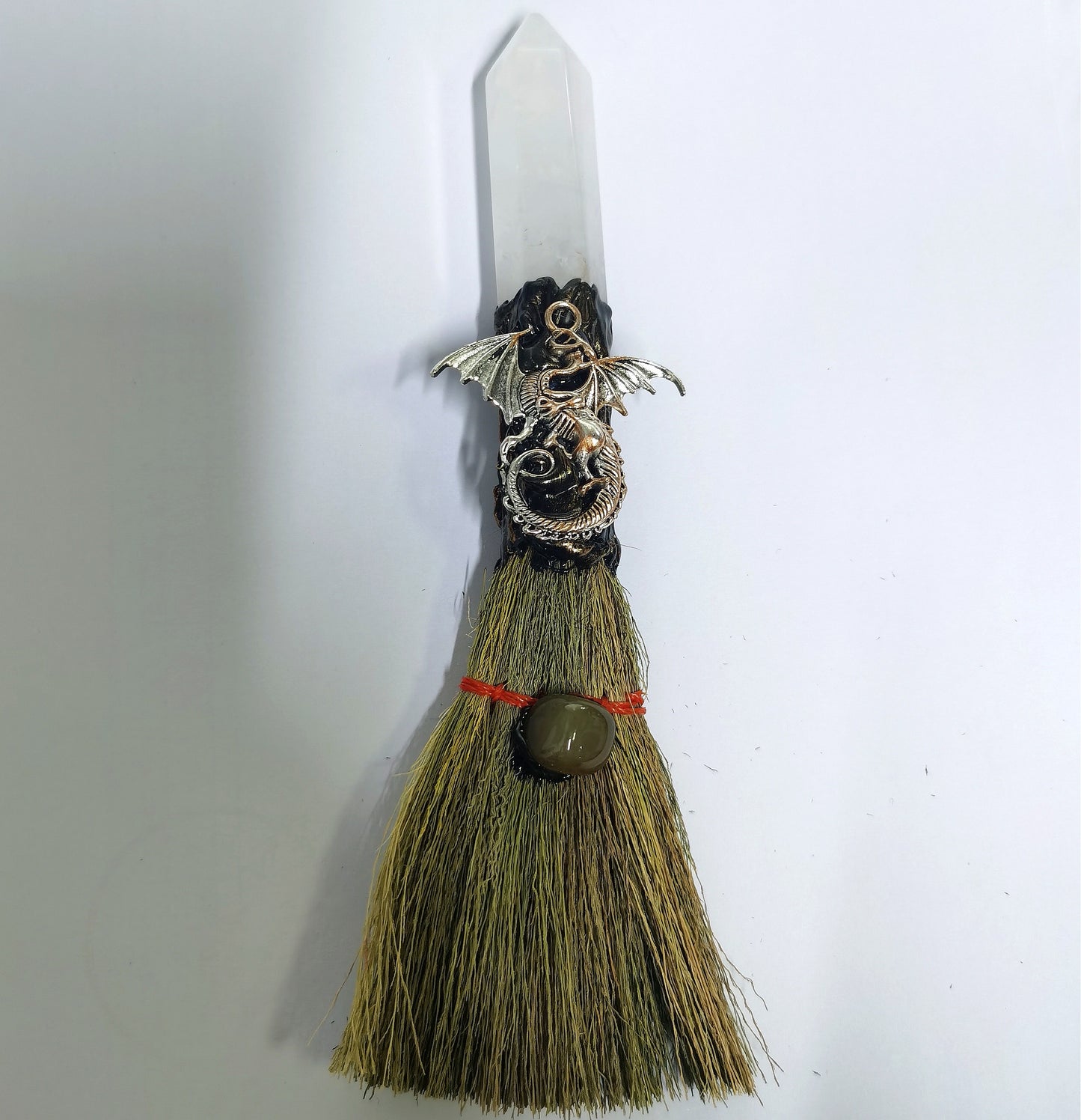 Witch broom, natural crystal pillar broom, crystal rough handmade magic broom ornament