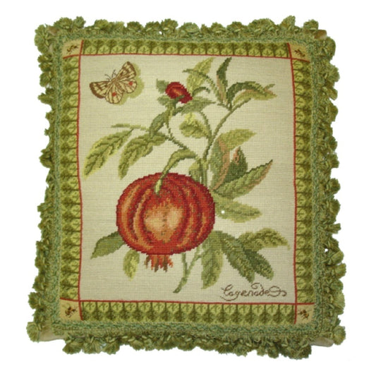Handmade Wool Needlepoint Pillow Cover - Decorative Throw Cushion Cover - Vintage Floral Embroidery Design  butterfly gross point Pomegranate with 2 color tassel
