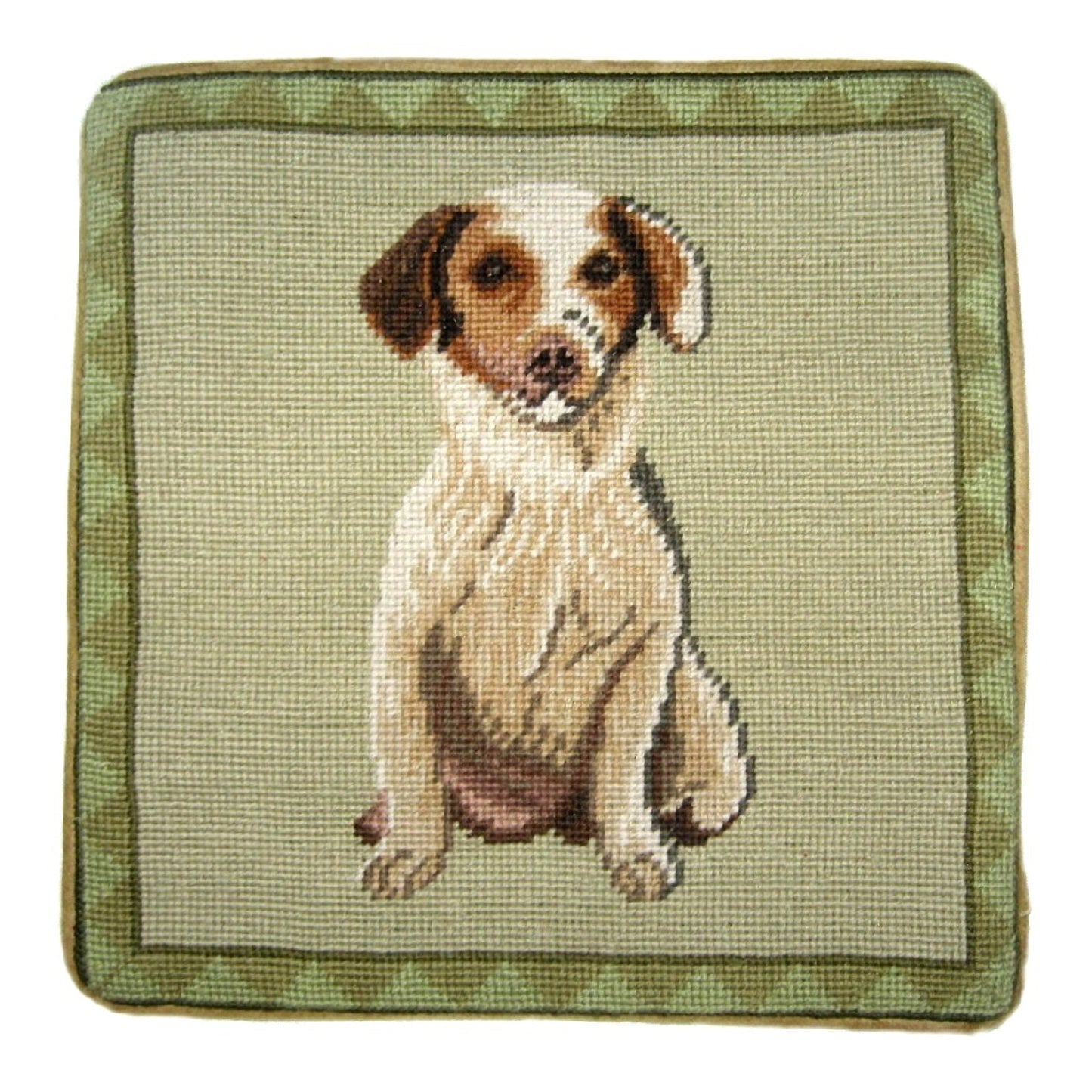 Handmade Wool Needlepoint Pillow Cover - Decorative Throw Cushion Cover - Vintage Floral Embroidery Design beagle light green background