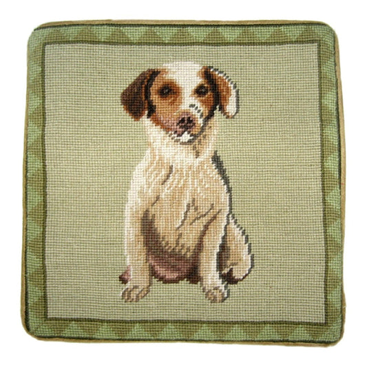 Handmade Wool Needlepoint Pillow Cover - Decorative Throw Cushion Cover - Vintage Floral Embroidery Design beagle light green background