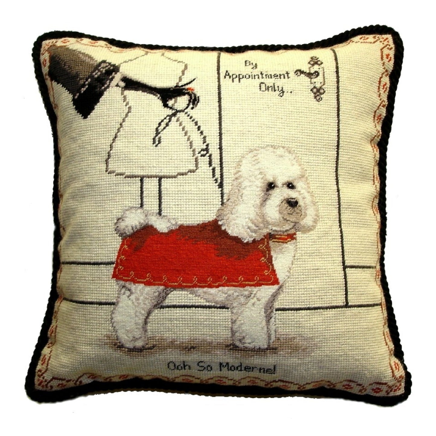 Handmade Wool Needlepoint Pillow Cover - Decorative Throw Cushion Cover - Vintage Floral Embroidery Design  with cording a