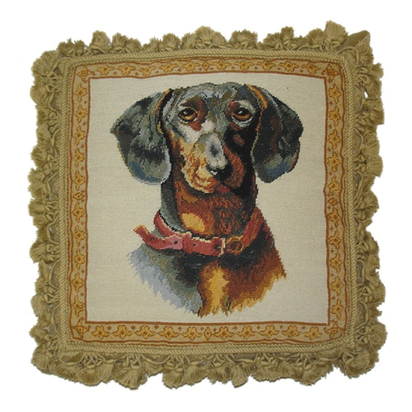 Handmade Wool Needlepoint Pillow Cover - Decorative Throw Cushion Cover - Vintage Floral Embroidery Design  black Tucson dog