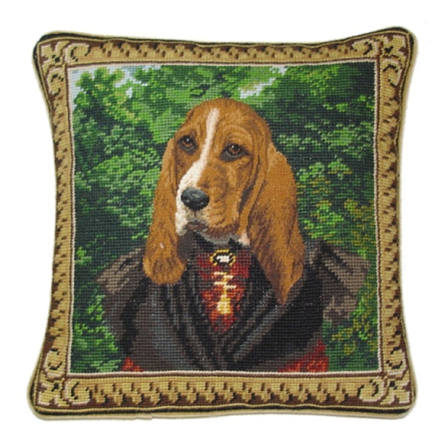 Handmade Wool Needlepoint Pillow Cover - Decorative Throw Cushion Cover - Vintage Floral Embroidery Design Mr Dog