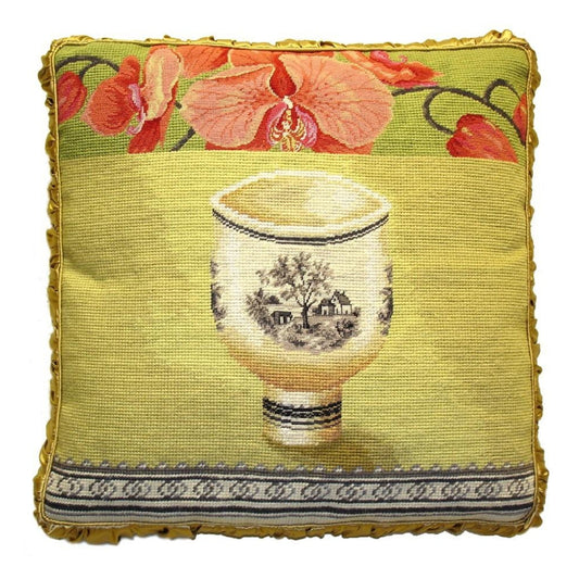 Handmade Wool Needlepoint Pillow Cover - Decorative Throw Cushion Cover - Vintage Floral Embroidery Design  Kathryn White Design L