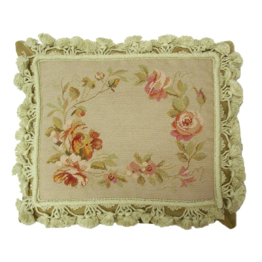 Handmade Wool Needlepoint Pillow Cover - Decorative Throw Cushion Cover - Vintage Floral Embroidery Design V