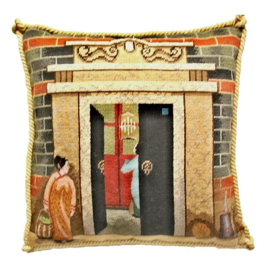 Handmade Wool Needlepoint Pillow Cover - Decorative Throw Cushion Cover - Vintage Floral Embroidery Design  Shanghai ShiKuMen with cording