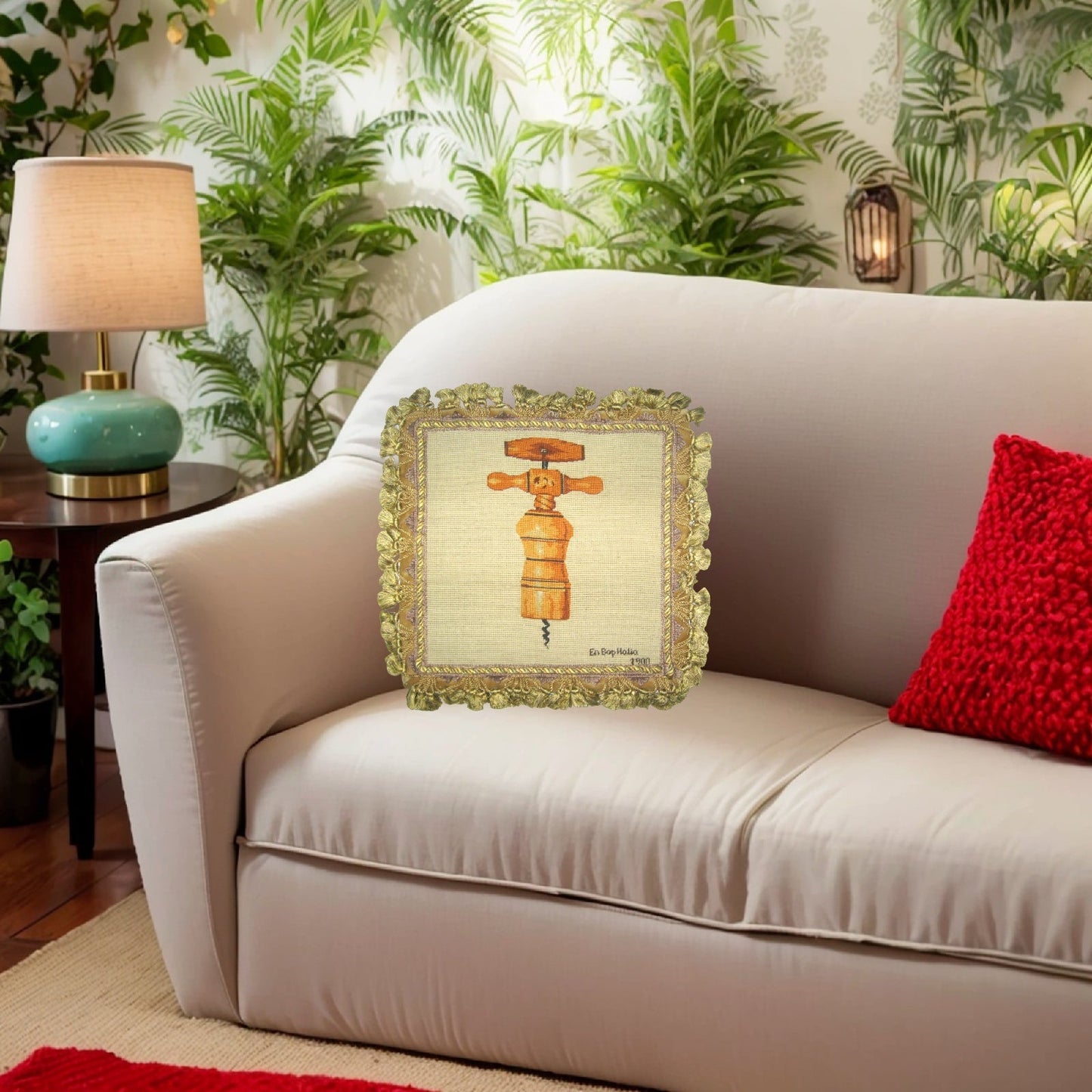 Handmade Wool Needlepoint Pillow Cover - Decorative Throw Cushion Cover - Vintage Floral Embroidery Design En Boy, Italia with 2 color tassel