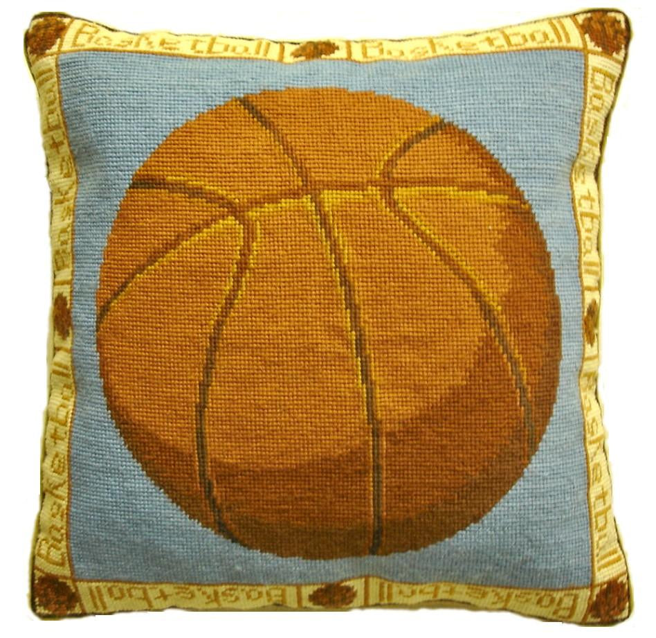 Needlepoint Hand-Embroidered Wool Throw Pillow Exquisite Home Designs basketball