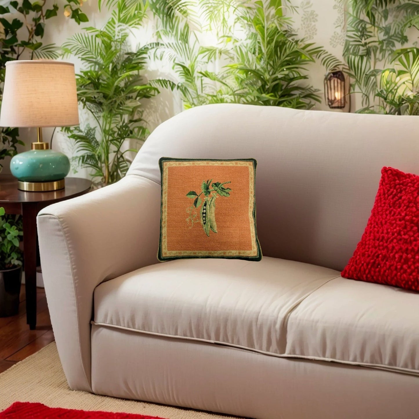 Handmade Wool Needlepoint Pillow Cover - Decorative Throw Cushion Cover - Vintage Floral Embroidery Design sweet pea