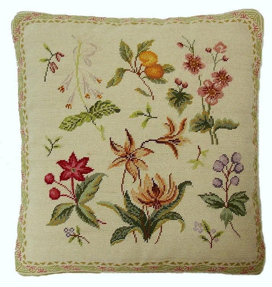 Needlepoint Hand-Embroidered Wool Throw Pillow Exquisite Home Designs  Herbers orange fruite